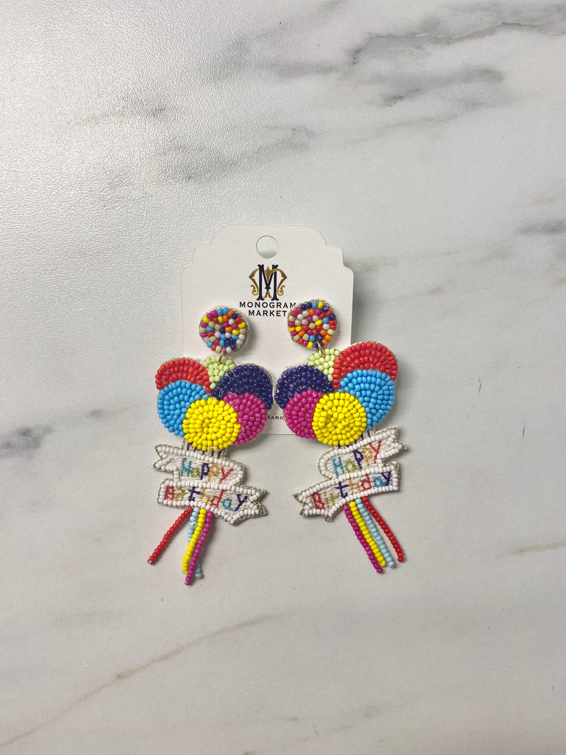 Beaded Earrings, Rainbow Happy Birthday - Monogram Market