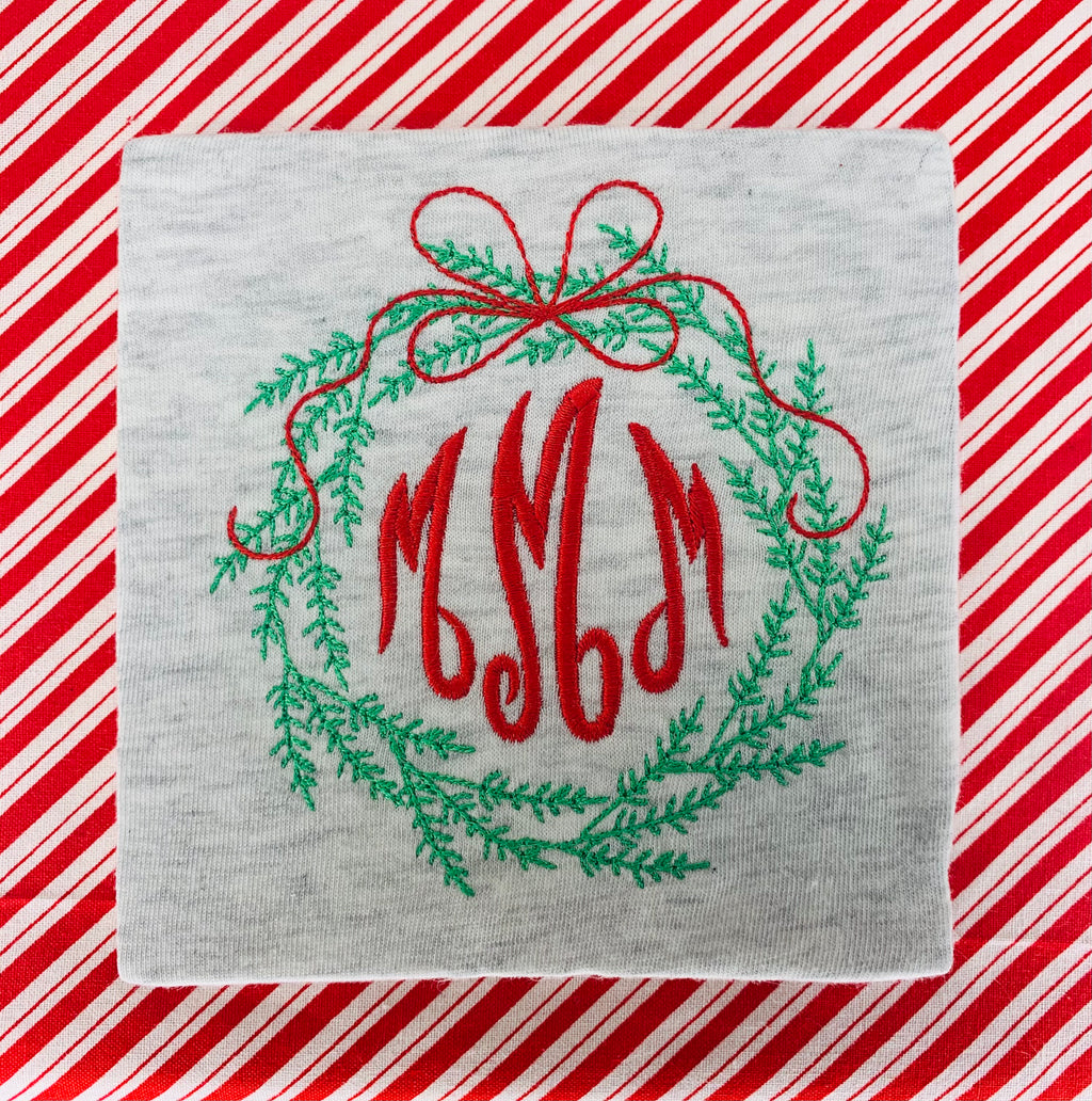 Monogram Market’s Monogram Tee, Christmas Wreath - Monogram Market