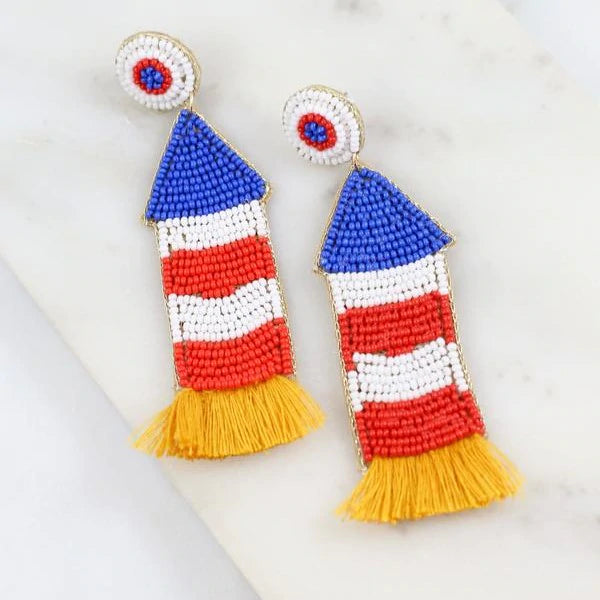 Beaded Earrings, Patriotic Fireworks - Monogram Market