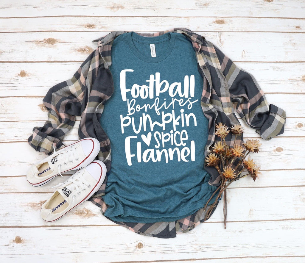 Football, Bonfires, Pumpkin Spice & Flannel Printed tee - Monogram Market