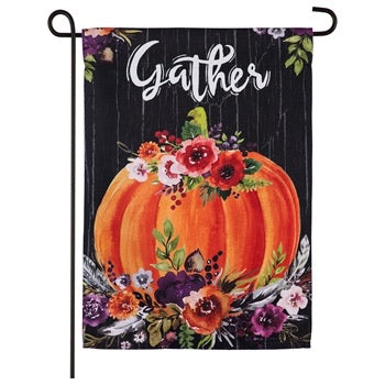 Gather Floral Pumpkin Garden Suede Flag - Monogram Market