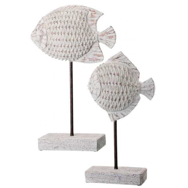 Resin “Wicker” Fish on Pedestal - Monogram Market