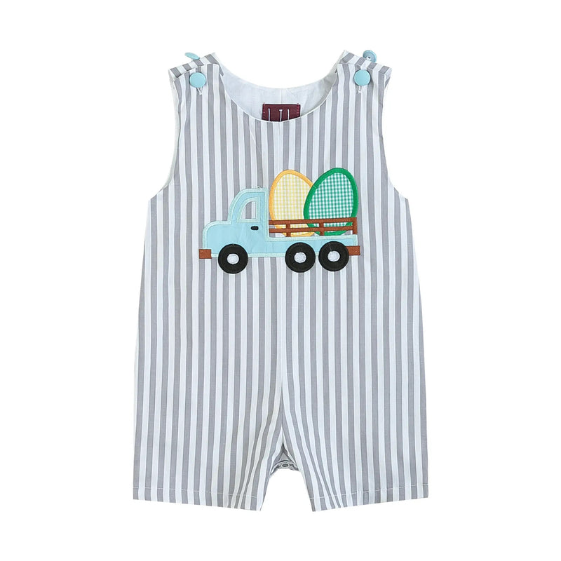 Baby/Boys Grey Striped Easter Egg Truck Shortalls - Monogram Market