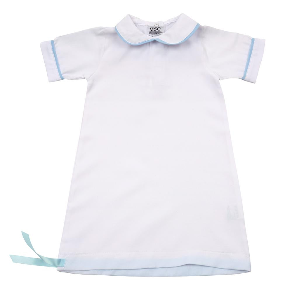 Blue Piping Baby Day Gown, 0-6 Months - Monogram Market