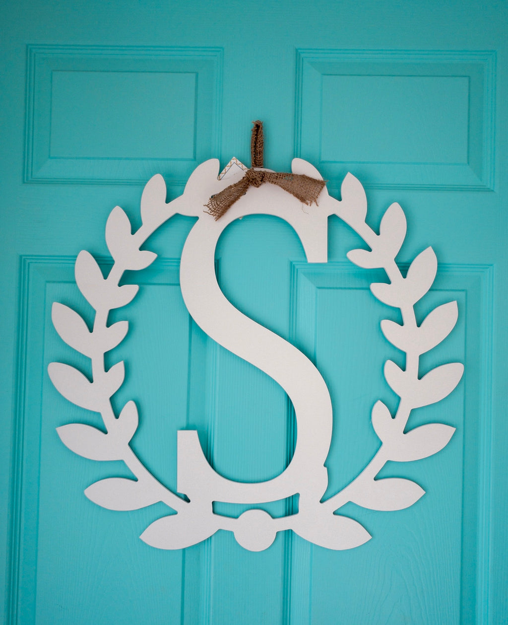 Roman Wreath Initial, Wood Door Hanger - White *PICKUP ONLY* - Monogram Market