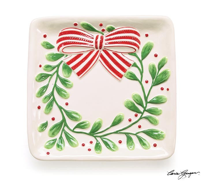 Mistletoe Wreath Plate with Bow