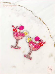 Beaded Earrings, Flamingo Mixed Drink - Monogram Market