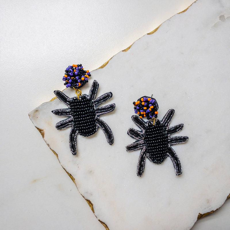 Beaded Earrings, Halloween Spiders - Monogram Market