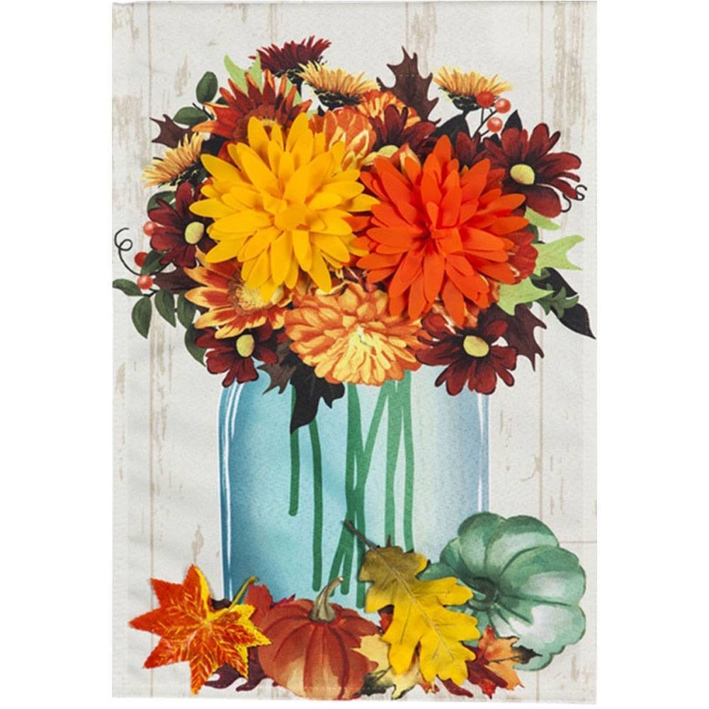 Fall Mums and Mason Jar Garden Linen Flag