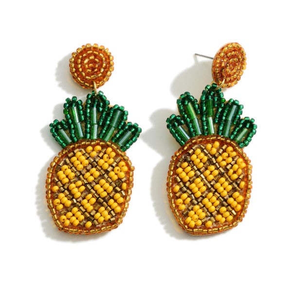 Beaded Earrings, Gold Pineapples - Monogram Market