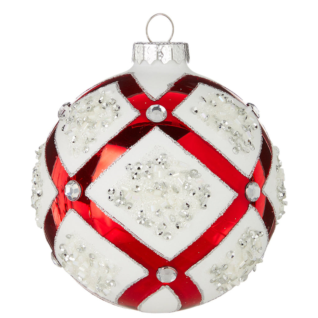RAZ - Red & White Jeweled Christmas Ornaments, 4" - Monogram Market