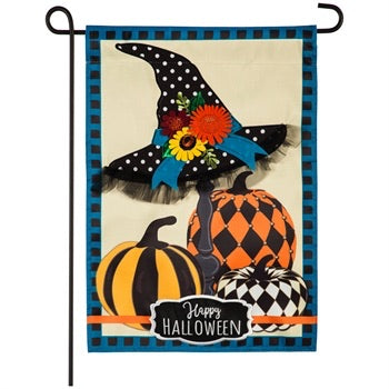 Witch Hat and Pumpkins Garden Appliqué Flag