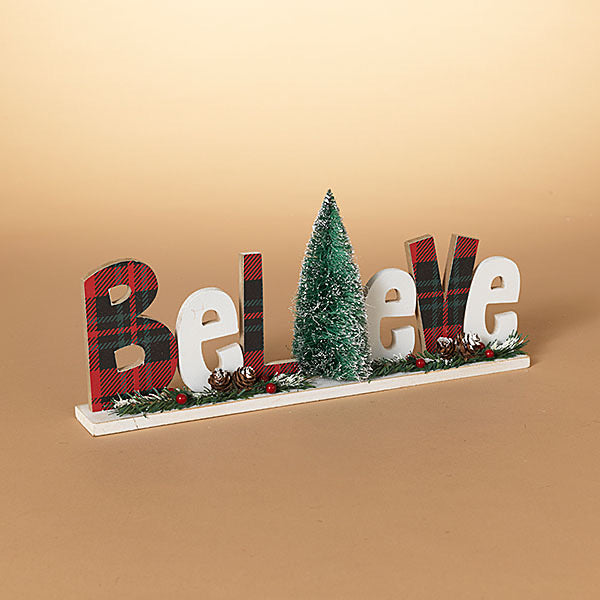 “Believe” Wood Tabletop Christmas Decoration - Monogram Market