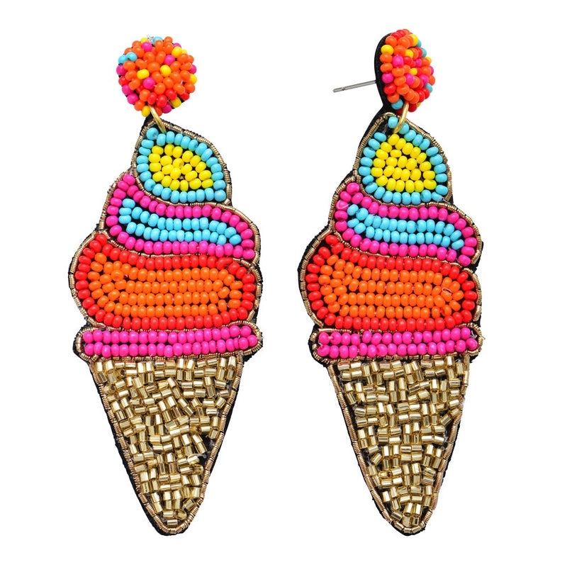 Beaded Earrings, Ice Cream Cones - Monogram Market