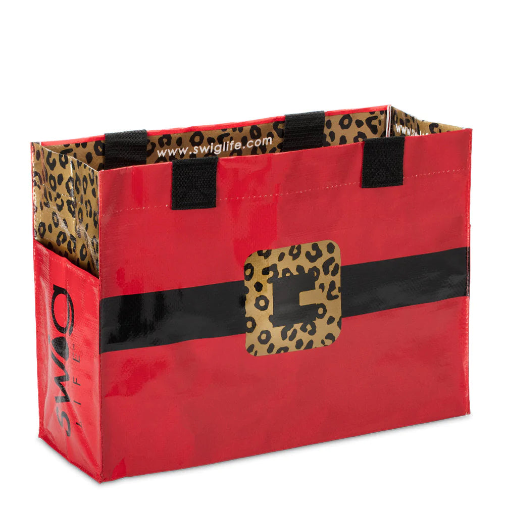 SWIG - Laminated Tote Bag, Mama Clause Leopard Santa - Monogram Market