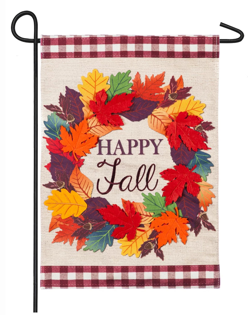 Fall Leaves Wreath Garden Linen Flag - Monogram Market