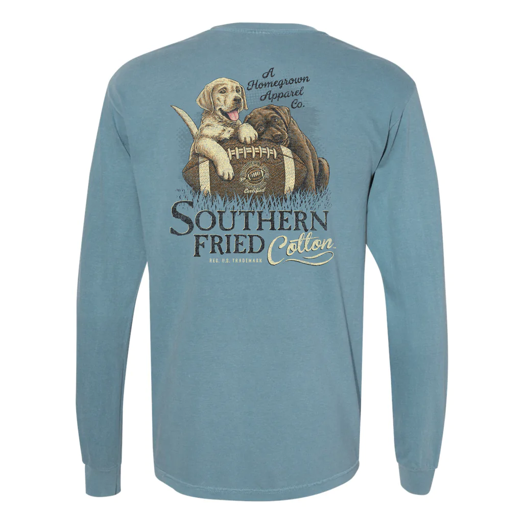 Southern Fried Cotton Long Sleeve Tee - FOOTBALL PUPPIES - Monogram Market