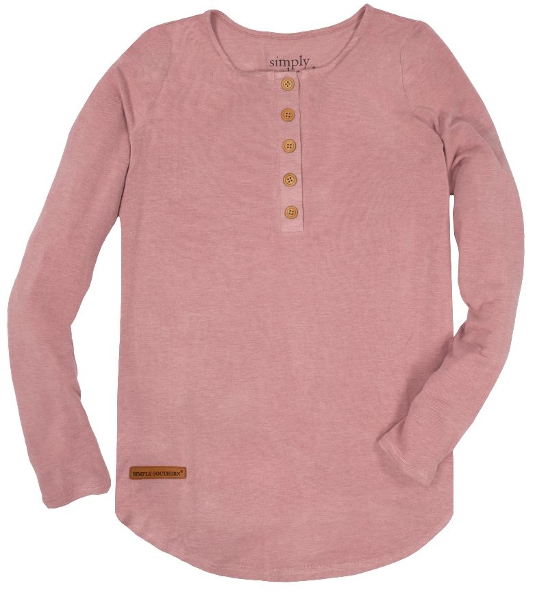 Simply Southern Long Sleeve Henley T-Shirt, Rose - Monogram Market