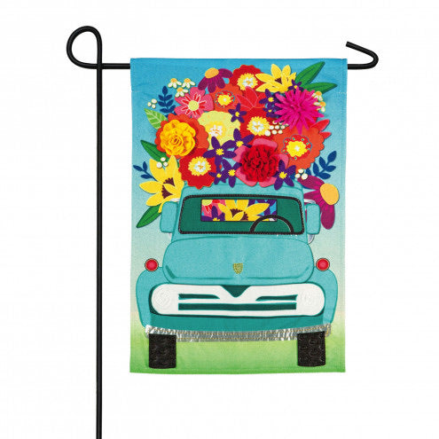 Mint Flower Truck Garden Linen Flag - Monogram Market