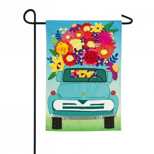 Mint Flower Truck Garden Linen Flag