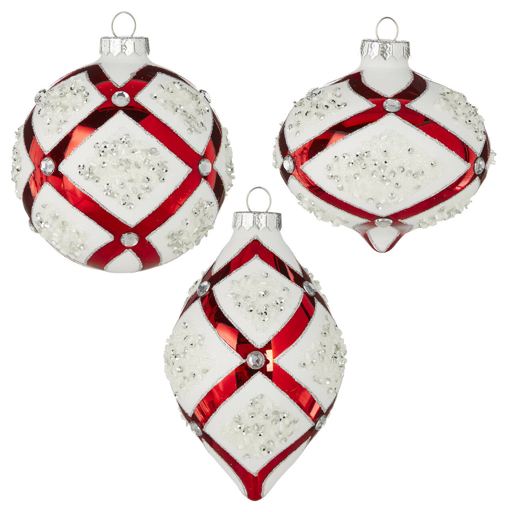 RAZ - Red & White Jeweled Christmas Ornaments, 4" - Monogram Market