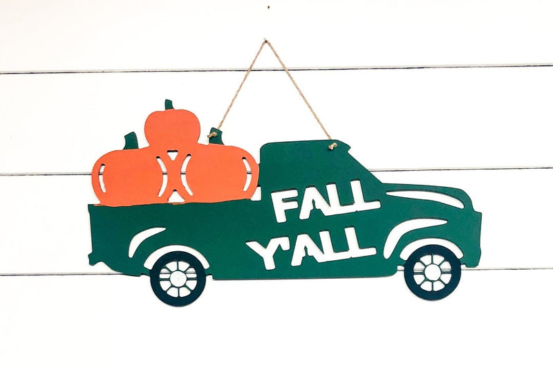 Fall Y’all Truck, Wood Door Hanger - Monogram Market