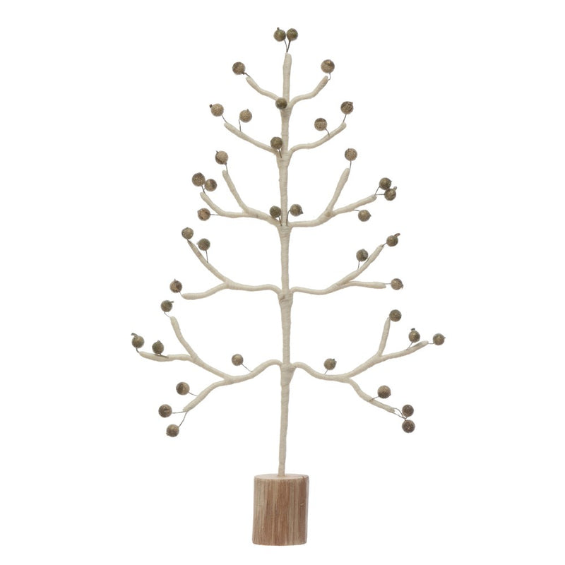 Wood Wrapped Wire Christmas Tree with Stripes and Berries - Monogram Market