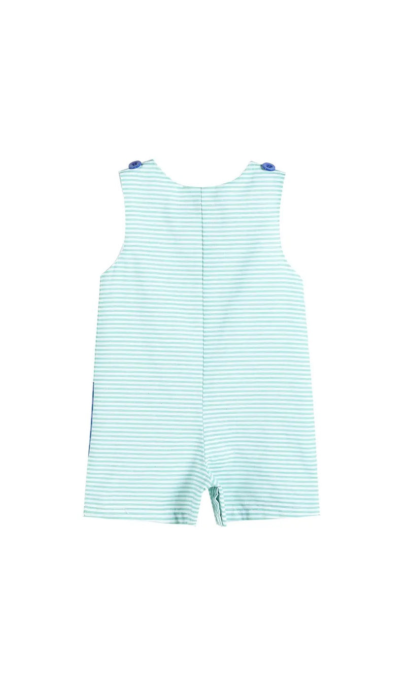 Baby/Toddler Aqua Stripes Gingham Crocodile Appliqué Shortalls - Monogram Market