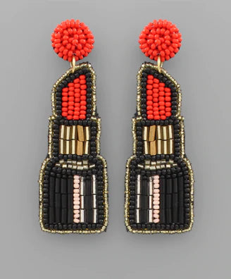 Beaded Earrings, Red Lipstick - Monogram Market