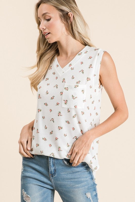 Floral Print Waffle Knit Top - Monogram Market