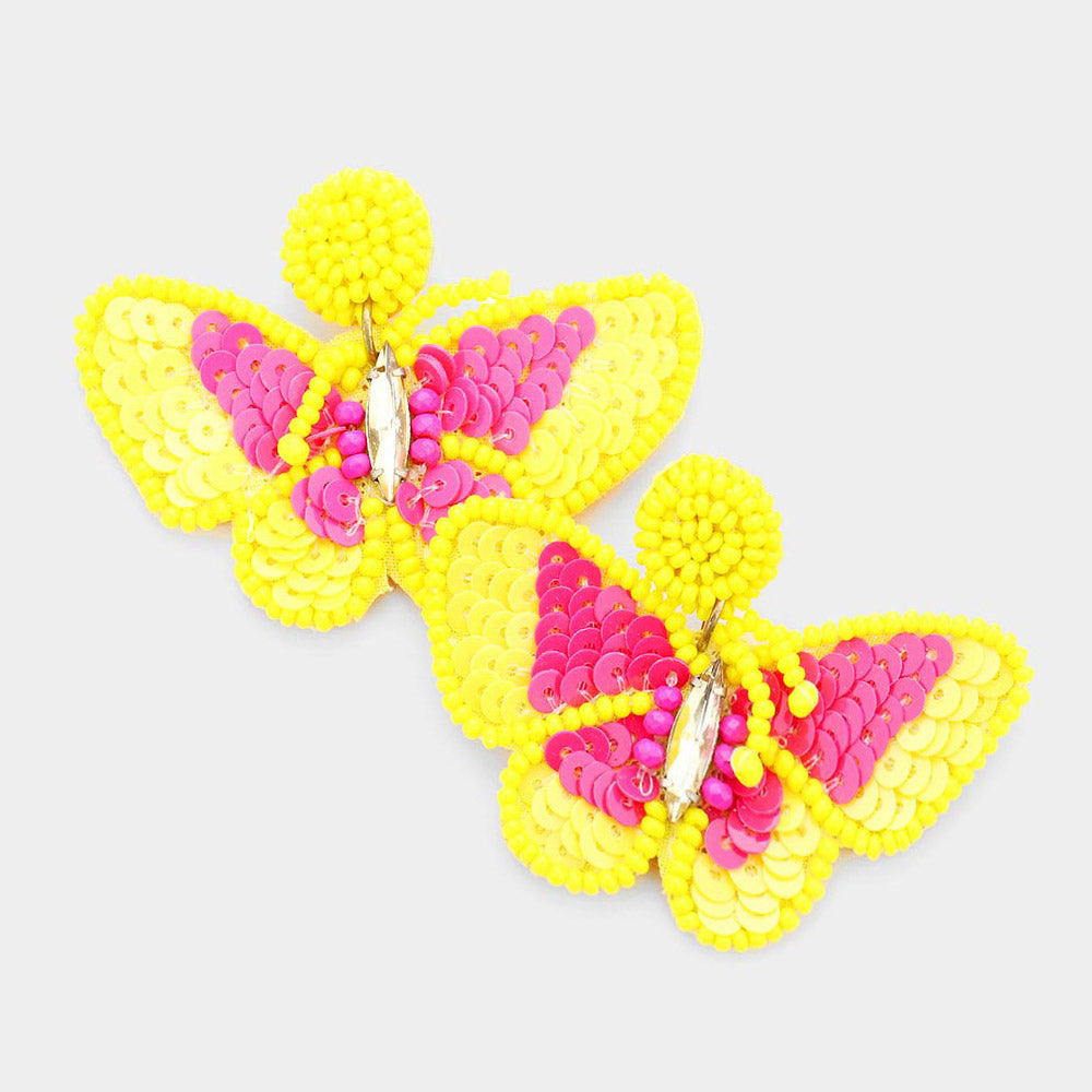 Beaded Earrings, Yellow Butterflies - Monogram Market