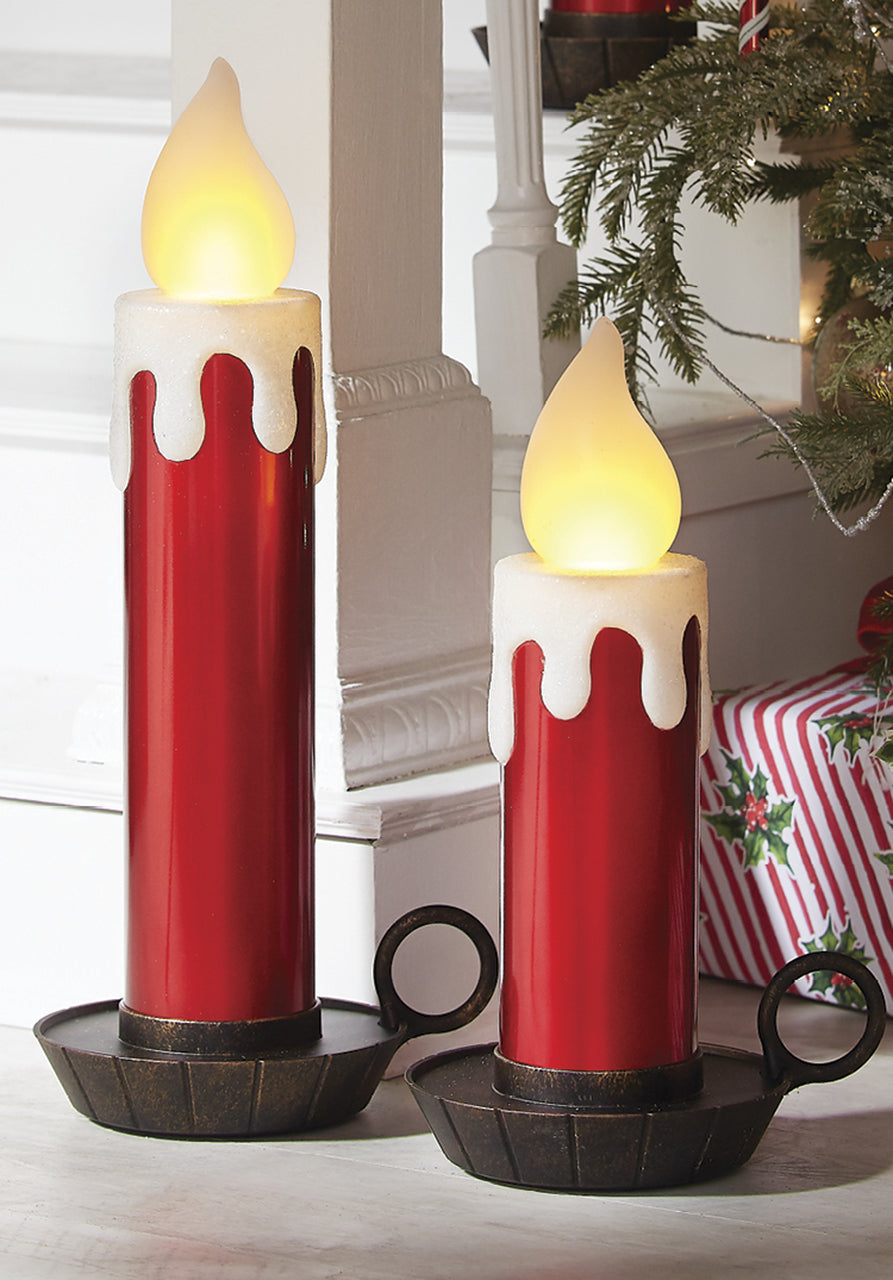 RAZ - Battery Operated Metallic Red Large Christmas Candle, 17.5" - Monogram Market