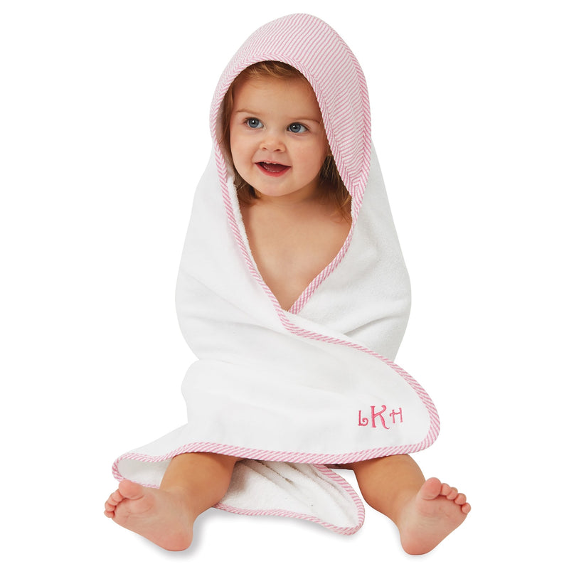 Mud Pie Pink Seersucker Hooded Towel - Monogram Market
