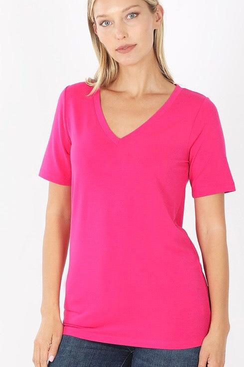 Hot Pink V-Neck Short Sleeve T-Shirt - Monogram Market