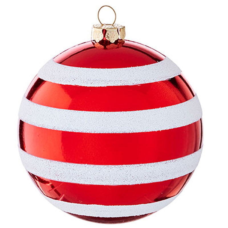 RAZ - Red Dot & Stripes Christmas Ball Ornament, 4" - Monogram Market