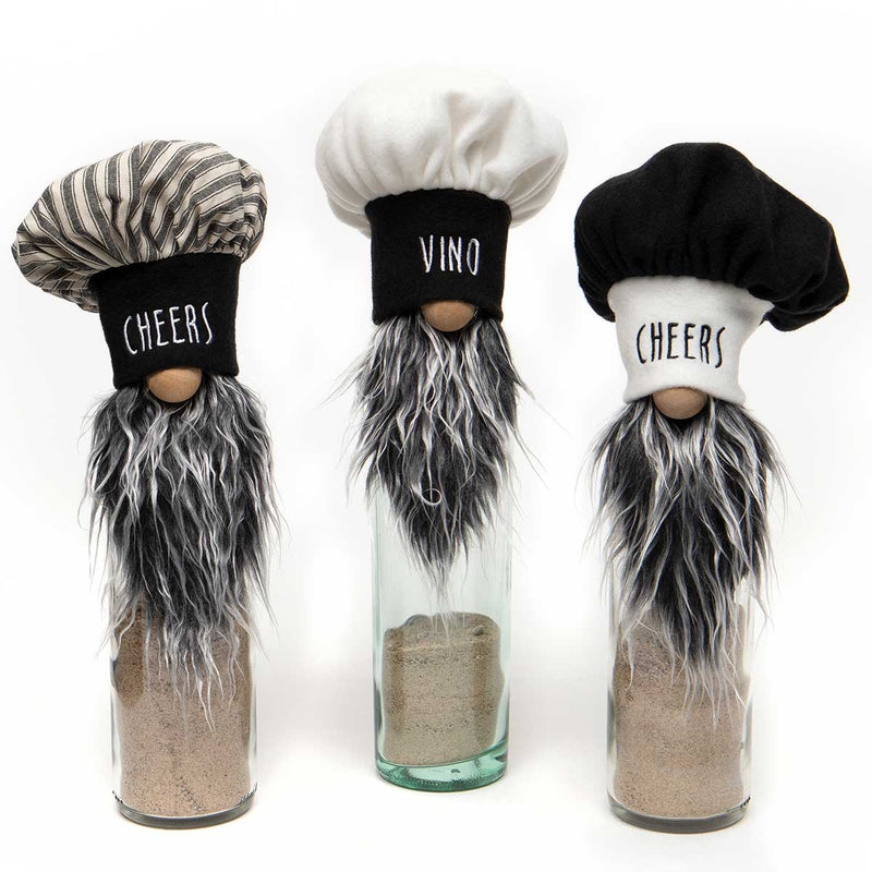 Black and White Chef Gnome Bottle Topper - Monogram Market