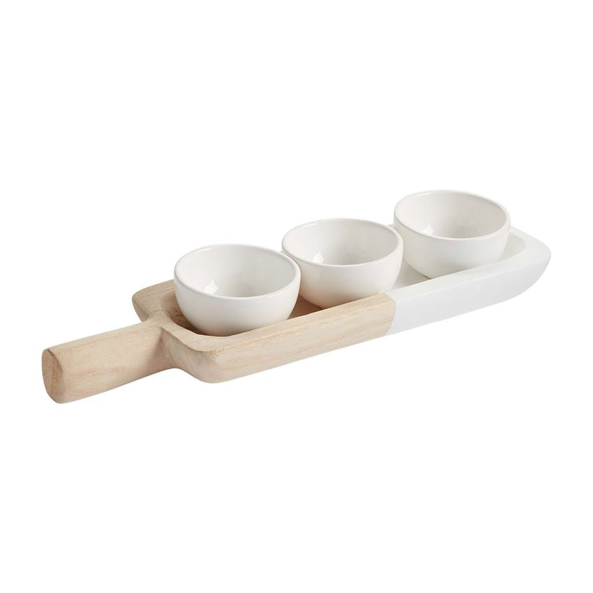 Mud Pie Paulownia Tray Ceramic Dip Bowls - Monogram Market