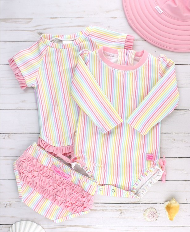 thumbnail image 2 of RuffleButts Baby/Toddler Girls UPF50+ Sun Protection Seersucker Ruffle Rash Guard Bikini Set 2 of 2