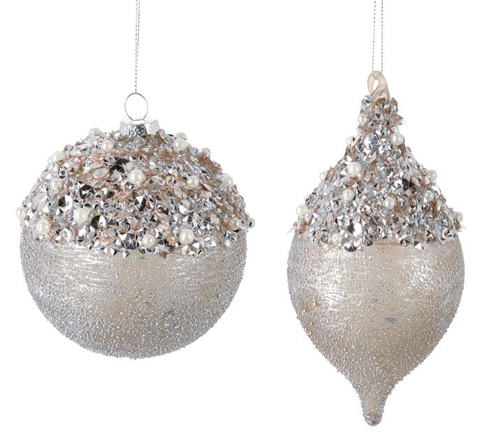 Silver Glass Christmas Ornaments with Sequins and Pearls - Monogram Market