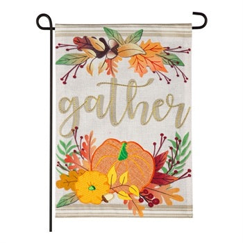 Autumn Gather Garden Burlap Flag - Monogram Market