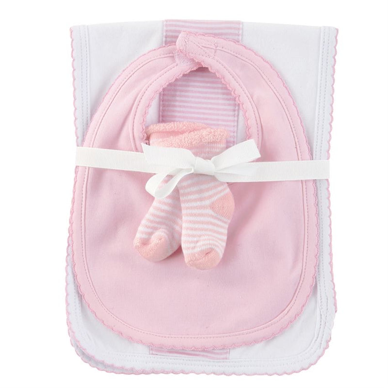 Mud Pie Infant Pink Burb Bib and Sock Set - Monogram Market