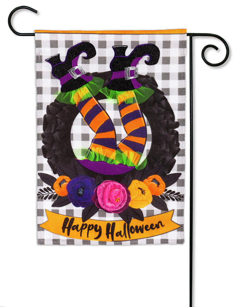 Witch Wreath “Happy Halloween” Garden Burlap Flag - Monogram Market