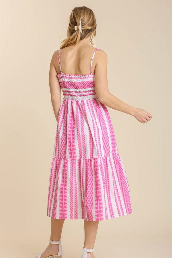 Mixed Print Smocked Bodice Maxi Dress, Pink - Monogram Market