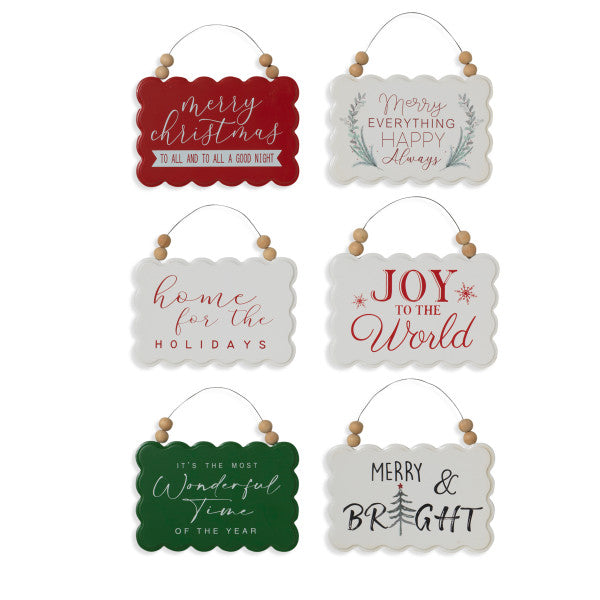 Wood Holiday Mini Signs/Ornaments with Bead Accents, 6.6"L - Monogram Market
