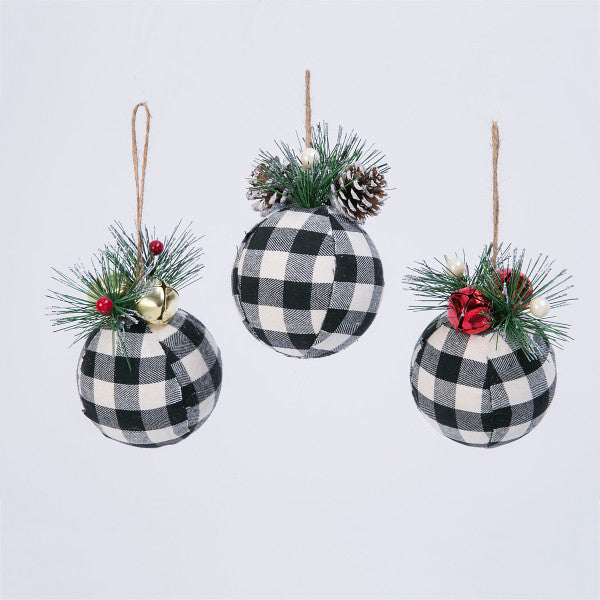 Buffalo Plaid Christmas Ornaments with Pine Toppers