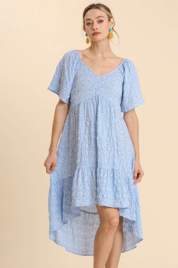 Smocked Midi Dress, Blue Floral - Monogram Market