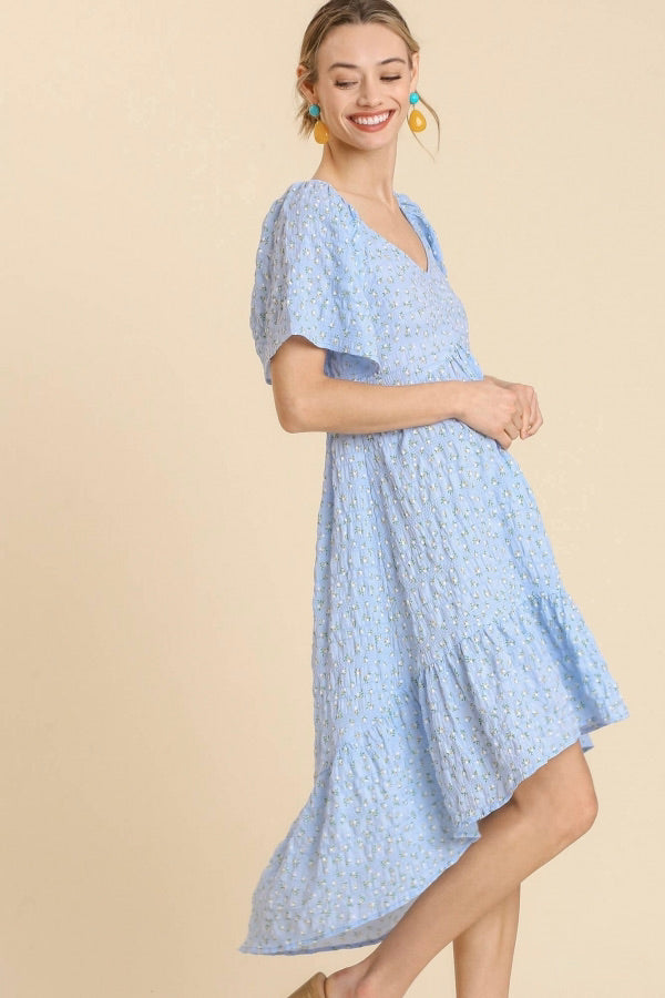 Smocked Midi Dress, Blue Floral - Monogram Market