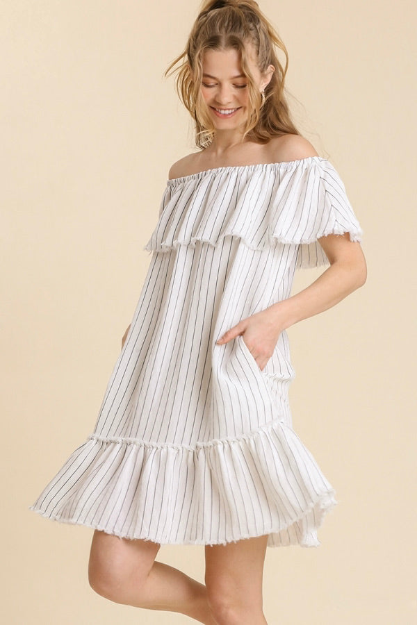 Off the Shoulder Striped Dress, Off White - Monogram Market