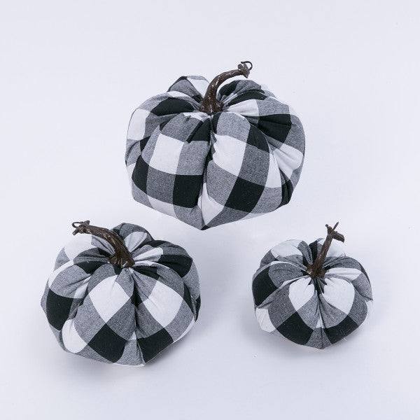 Black & White Plaid Fabric Pumpkins - Monogram Market