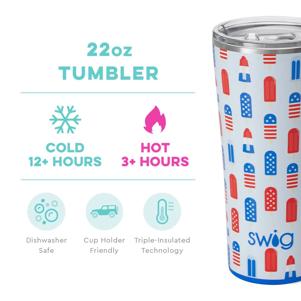 Swig Life 22oz Insulated Tumbler, Travel Coffee Tumbler with Lid, Cup Holder Friendly Travel Coffee Mug, Stainless Steel Thermos (Rocket Pop)